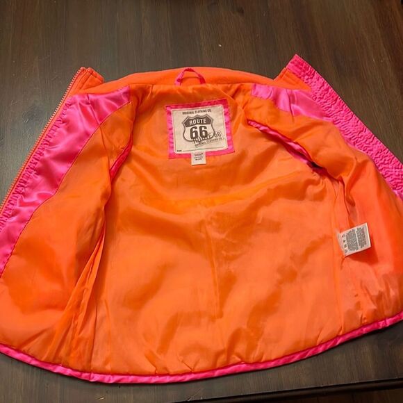 Route 66 Kids Pink Puffer Vest XS 4/5 Neon Orange Lining Quilted Sequin - Picture 6 of 12